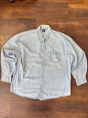 Northcrest Light Blue Denim Casual Button-Down Shirt